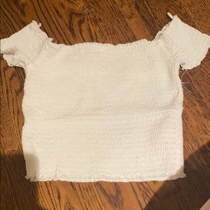 White off the shoulder garage shirt